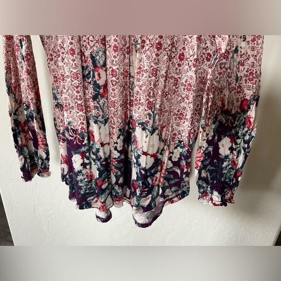 Lucky Brand|Boho Cut out knit cotton/linen blend floral blouse•••Size 1x🫶🏻 - Picture 4 of 11